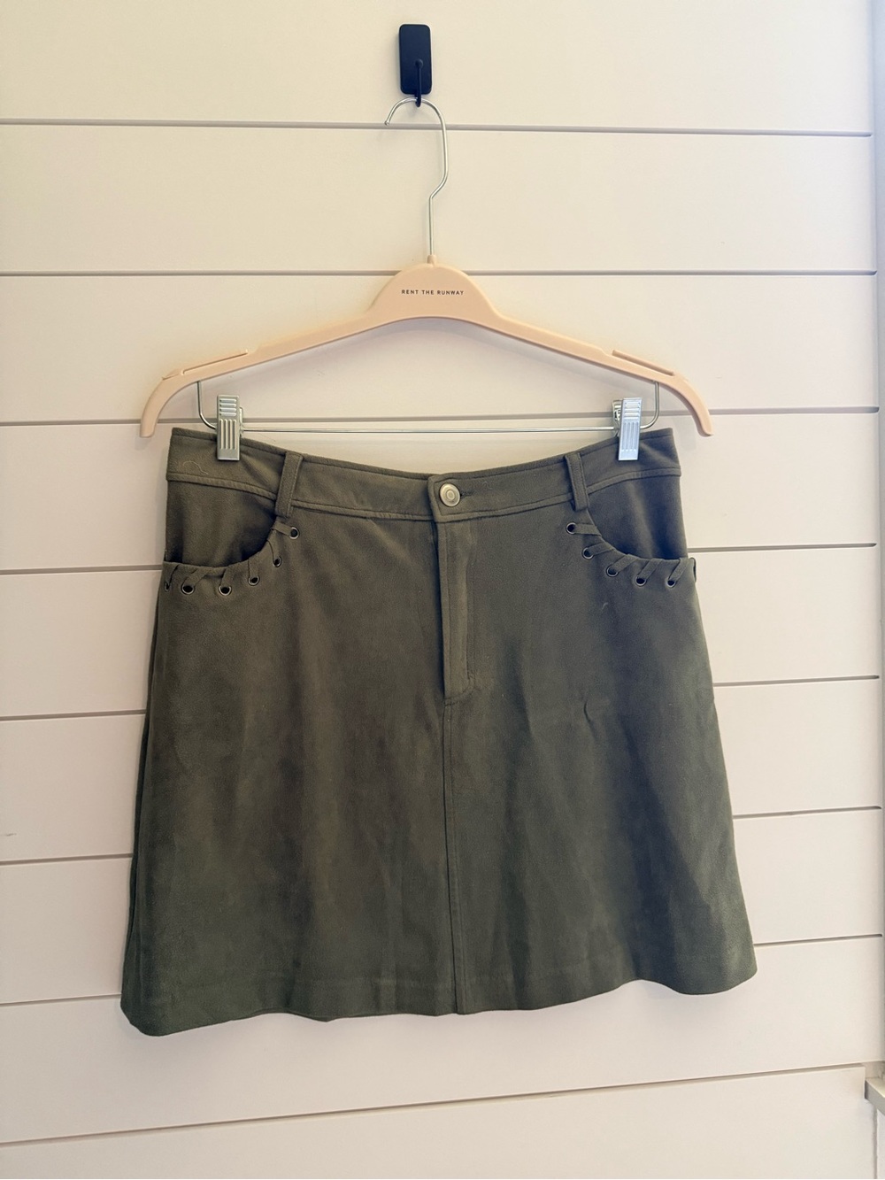 Tobi Olive Faux Suede Lace Up A-Line Mini Skirt L